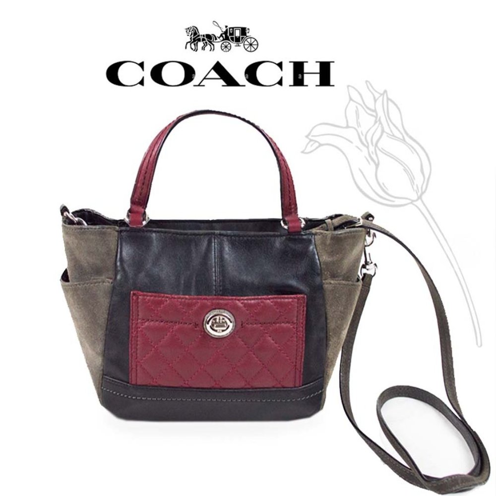COACH Carrie Park Quilted Black Multi Suede Leather Crossbody Bag